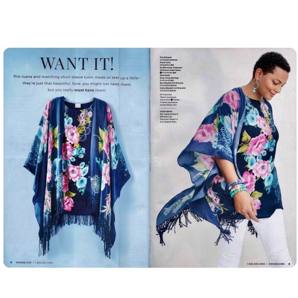 CHICO’S Blue Floral‎ Party Garden Ruana - Picture 5 of 8